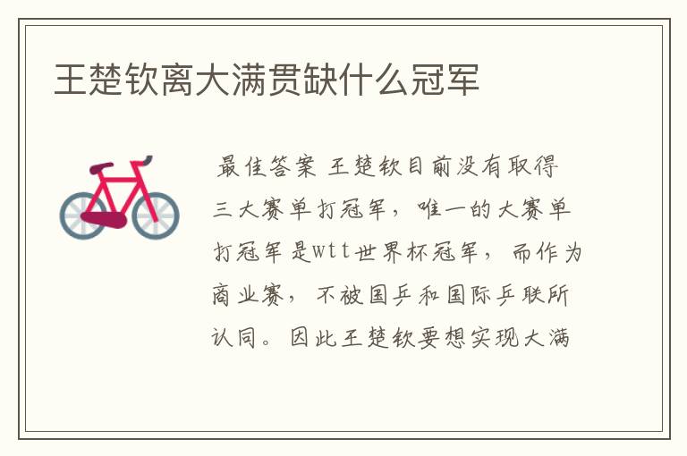 王楚钦离大满贯缺什么冠军