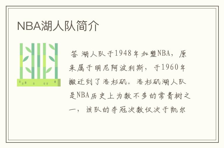 NBA湖人队简介