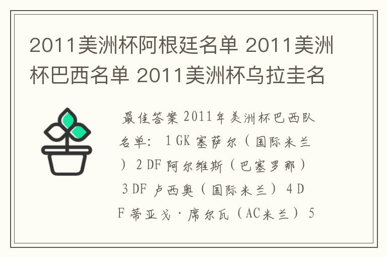 2011美洲杯阿根廷名单 2011美洲杯巴西名单 2011美洲杯乌拉圭名单 2011美洲杯分组名单都有谁