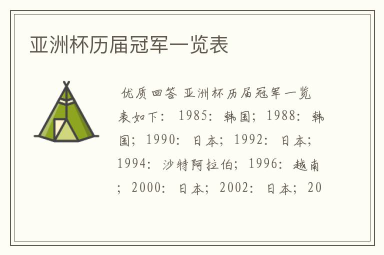 亚洲杯历届冠军一览表