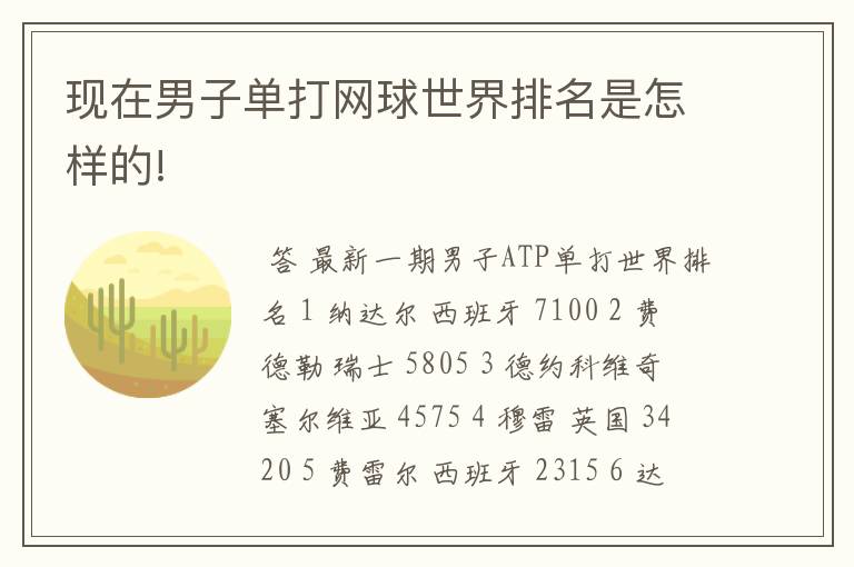 现在男子单打网球世界排名是怎样的!