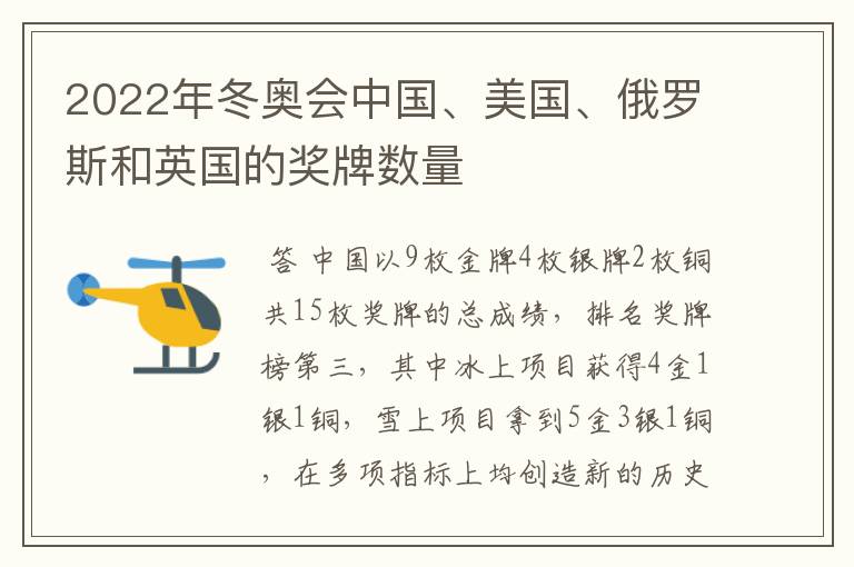 2022年冬奥会中国、美国、俄罗斯和英国的奖牌数量
