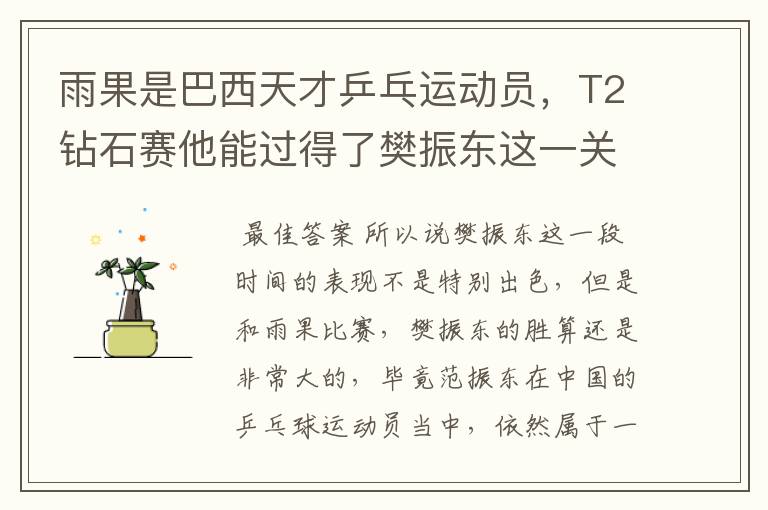 雨果是巴西天才乒乓运动员,T2钻石赛他能过得了樊振东这一关吗?