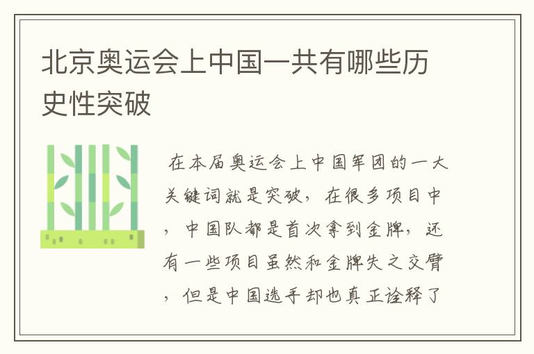 北京奥运会上中国一共有哪些历史性突破
