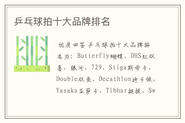 乒乓球拍十大品牌排名