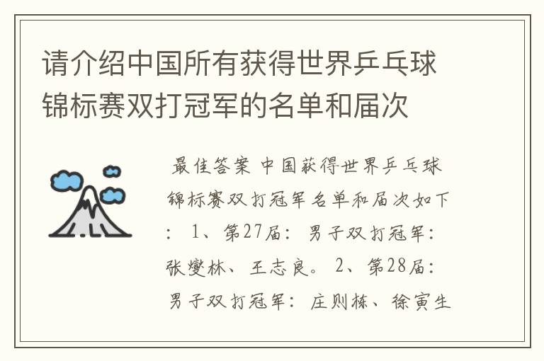 请介绍中国所有获得世界乒乓球锦标赛双打冠军的名单和届次