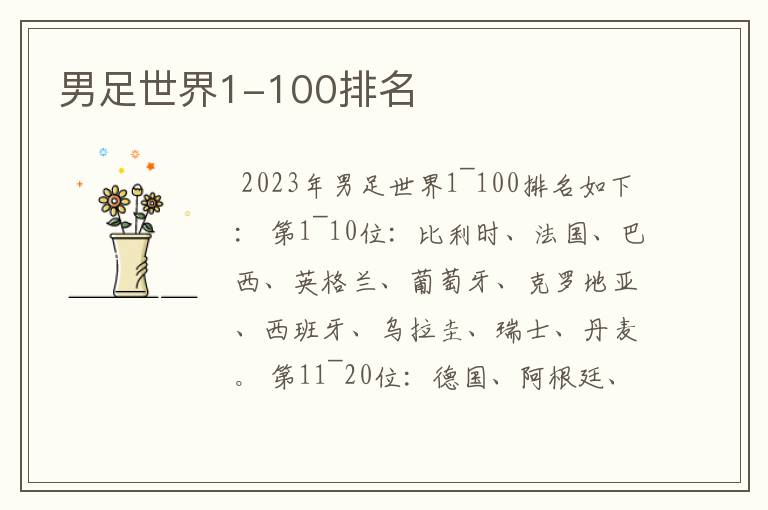 男足世界1-100排名
