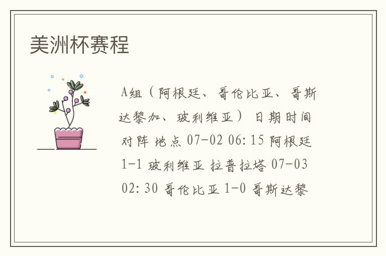美洲杯赛程