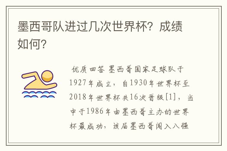 墨西哥队进过几次世界杯?成绩如何?