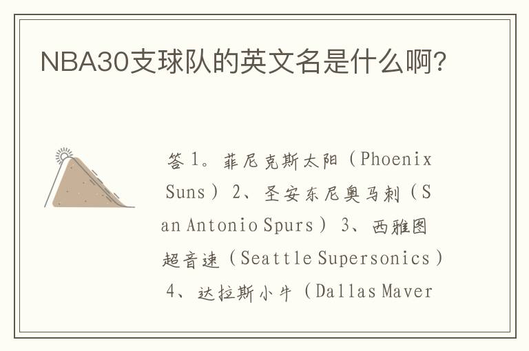 NBA30支球队的英文名是什么啊?