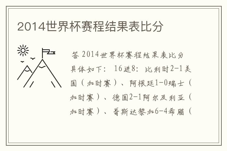 2014世界杯赛程结果表比分