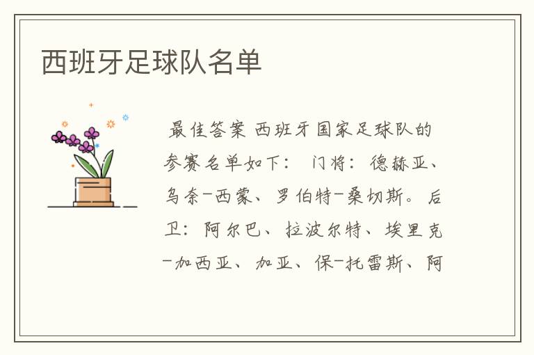 西班牙足球队名单