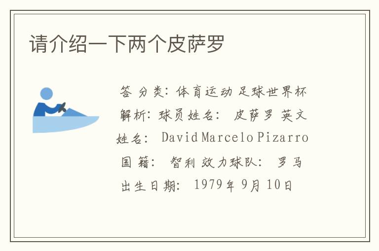 请介绍一下两个皮萨罗