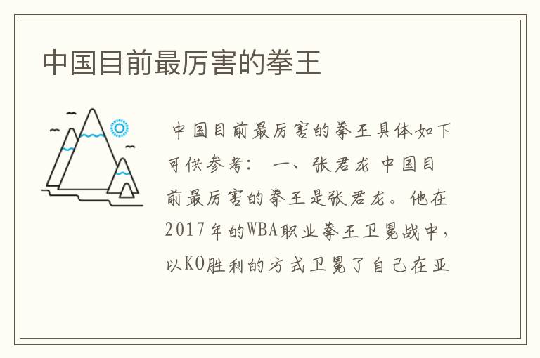 中国目前最厉害的拳王
