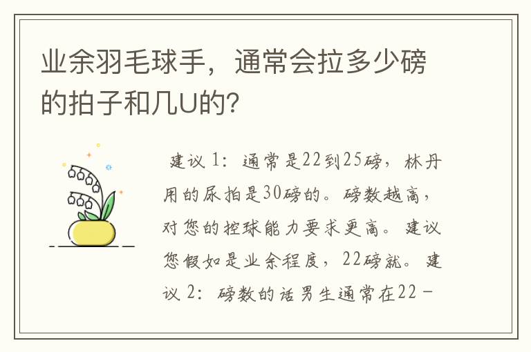 业余羽毛球手，通常会拉多少磅的拍子和几U的？