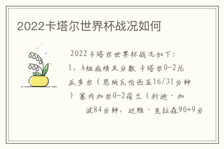 2022卡塔尔世界杯战况如何