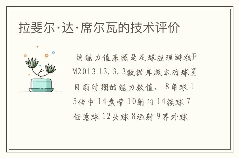 拉斐尔·达·席尔瓦的技术评价