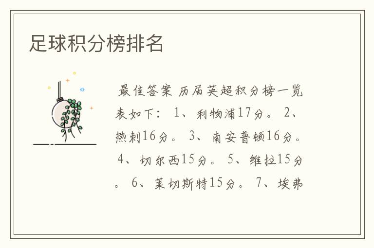 足球积分榜排名