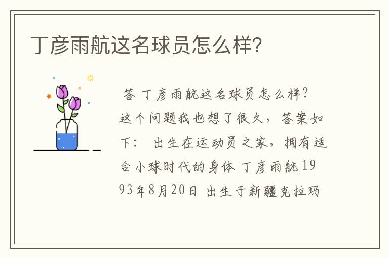 丁彦雨航这名球员怎么样?