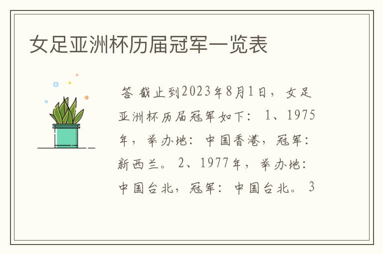 女足亚洲杯历届冠军一览表