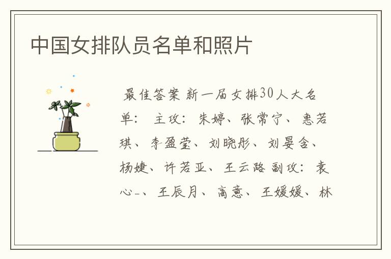 中国女排队员名单和照片