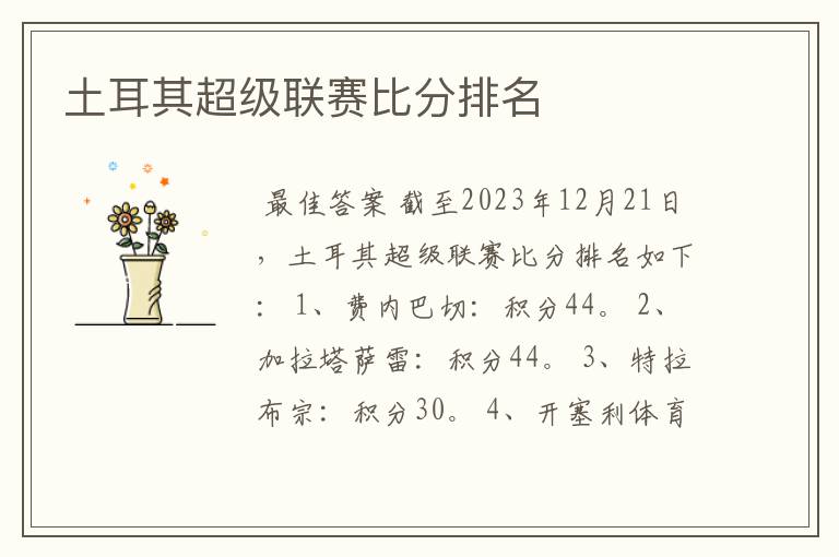 土耳其超级联赛比分排名