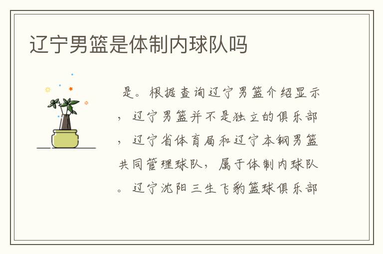 辽宁男篮是体制内球队吗