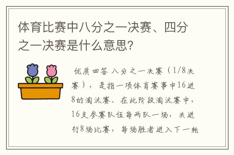 体育比赛中八分之一决赛、四分之一决赛是什么意思?
