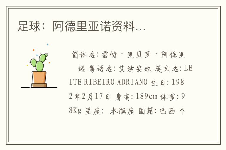 足球:阿德里亚诺资料…