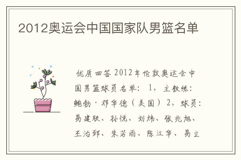2012奥运会中国国家队男篮名单