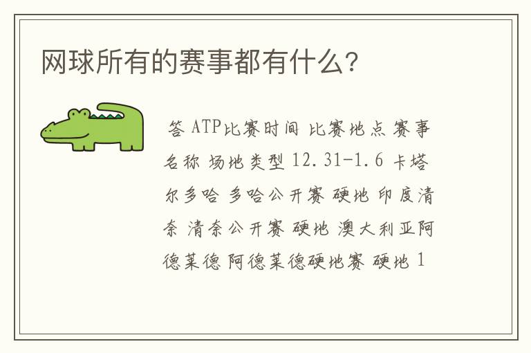 网球所有的赛事都有什么?
