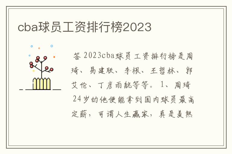 cba球员工资排行榜2023