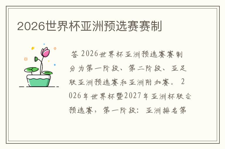 2026世界杯亚洲预选赛赛制
