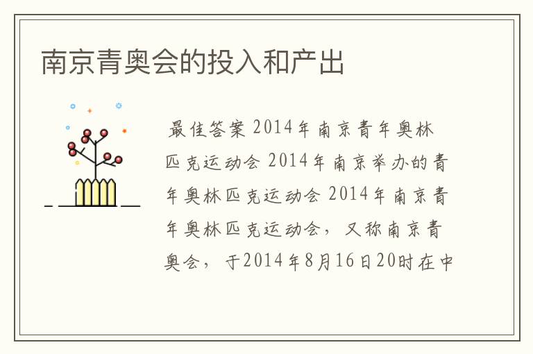 南京青奥会的投入和产出
