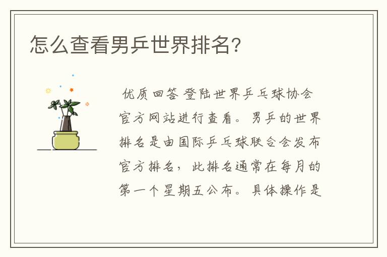 怎么查看男乒世界排名?