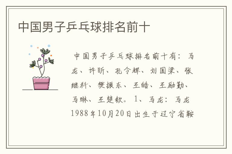 中国男子乒乓球排名前十