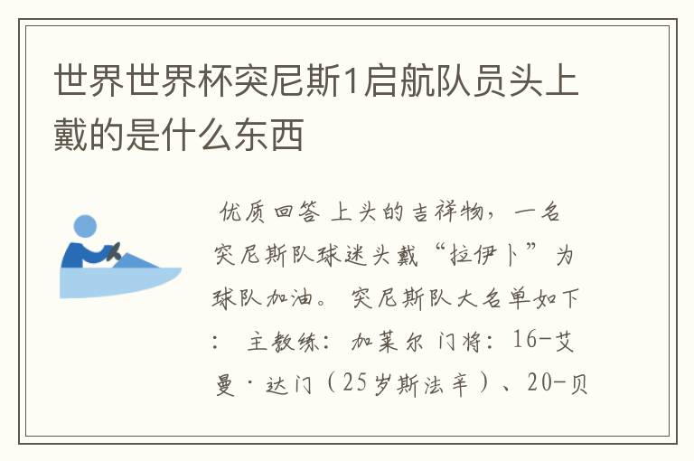 世界世界杯突尼斯1启航队员头上戴的是什么东西