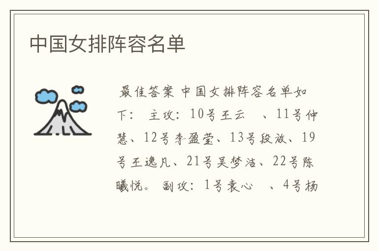 中国女排阵容名单