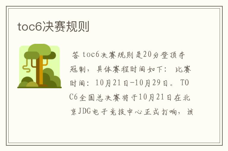 toc6决赛规则