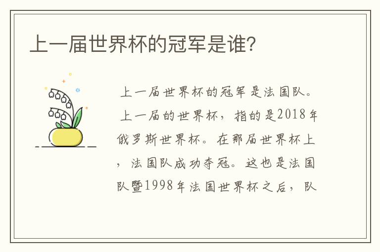 上一届世界杯的冠军是谁?