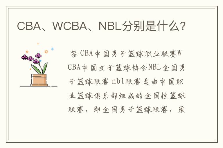 CBA、WCBA、NBL分别是什么?