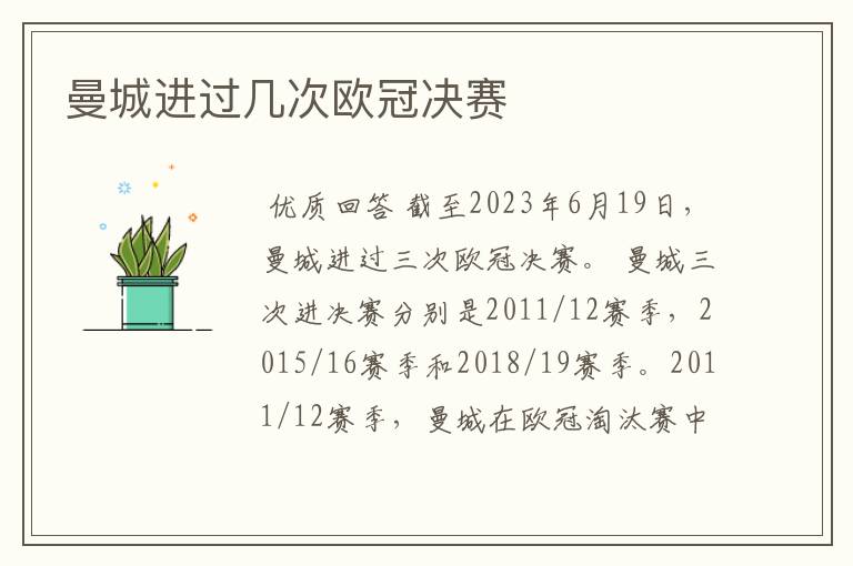 曼城进过几次欧冠决赛