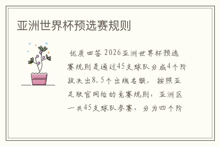 亚洲世界杯预选赛规则
