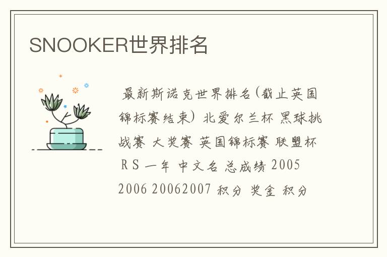 SNOOKER世界排名
