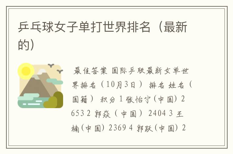 乒乓球女子单打世界排名(最新的)