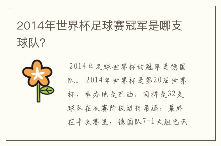 2014年世界杯足球赛冠军是哪支球队?