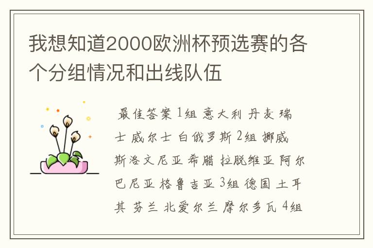 我想知道2000欧洲杯预选赛的各个分组情况和出线队伍