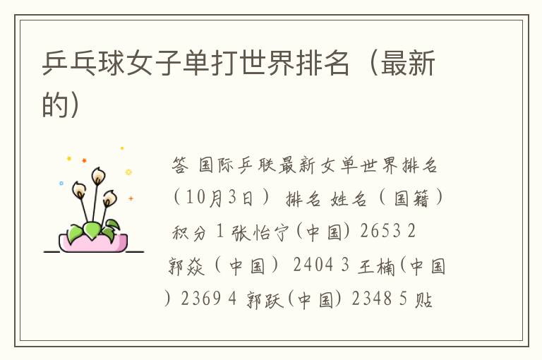乒乓球女子单打世界排名(最新的)