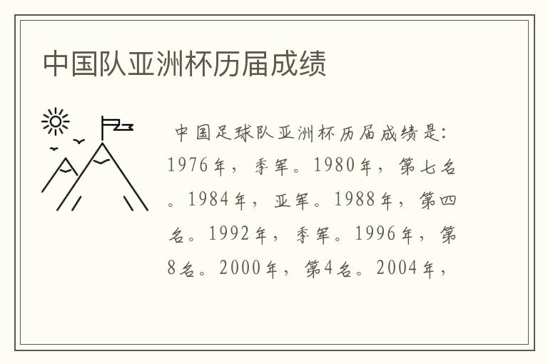 中国队亚洲杯历届成绩