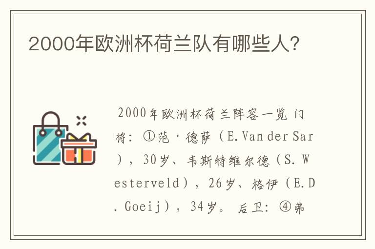 2000年欧洲杯荷兰队有哪些人?